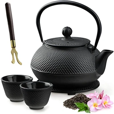 Afbeelding van KADAX Japanse theepot, 850 ml gietijzeren ketel, diameter 15 cm kan met netfilter en robuuste handgreep, stijl, traditionele ijzeren pot (zwart)