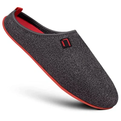 Afbeelding van Nanga Volwassenen uniseks wollen pantoffels voor dames en heren, vilten met antislip rubberen zool, warme slippers van wolvilt, uitneembaar voetbed, rood, 39 EU