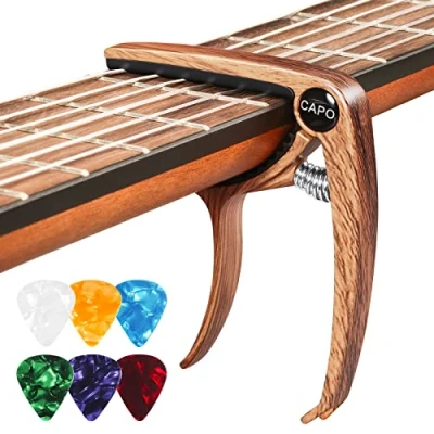 Afbeelding van Capodaster voor gitaar, capogitaren met 6 plectrums, capodasta gitaar ukelele westerngitaar, elektrische metaal, hout
