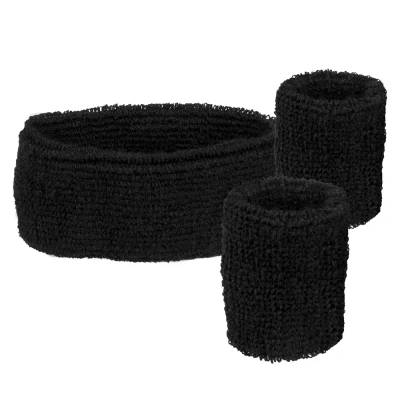 Afbeelding van Zweetbandjes Set Zwart 3 Delige Hoofdband En Polsbanden Polyester One Size