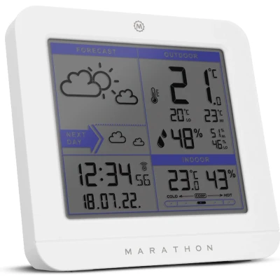 Afbeelding van Marathon Paris Weerstation Binnen en buitentemperatuur buitenvochtigheidsgraad Comfortindicator Geleverd met thermo hygrosensor Wit Proudly Canadian