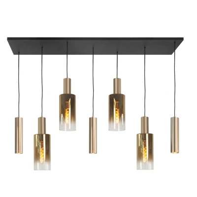 Afbeelding van Highlight Hanglamp Perugia 4+3 lichts L 130 cm zwart goud