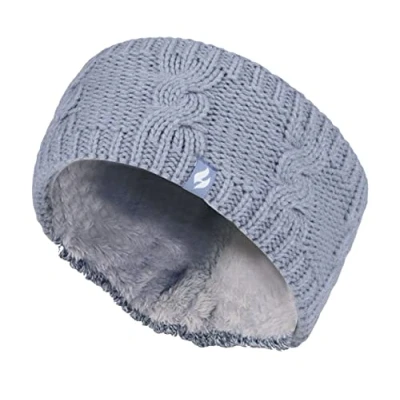 Afbeelding van Heat Holders Dames dikke kabel gebreide fleece gevoerde thermische winter lege schedel oorwarmer hoofdband (één maat, ouboligblauw)