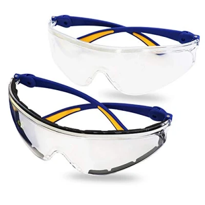 Afbeelding van S&amp;R Veiligheidsbril Set, 2 comfortabele Veiligheidsbrillen, Beschermbrillen krasbestendig, schokbestendig, verstelbare beugel, transparant, CE gecertificeerd, UV 400 bescherming, beschermhoes, doek