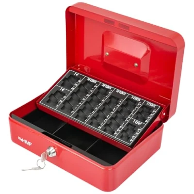 Afbeelding van HMF 10022 03 geldcassette afsluitbaar met muntentelbord 25 x 18 9 cm rood