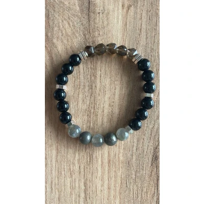 Afbeelding van Edelsteenarmband &quot; Bescherming Innerlijke Kracht&quot; Labradoriet, Pyriet, Obsidiaan &amp; Facet Rookkwarts (8mm, 18 cm)