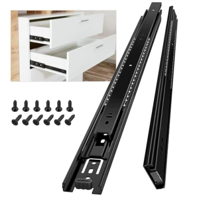 Afbeelding van 1 paar metalen stalen ladekogellagers glijbanen, 3 vouwen volledige uitbreiding, zijbevestiging, zware lading 45 kg (2 pack) 24 inch(600mm) Kleur: wit