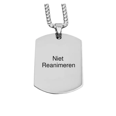Afbeelding van Niet Reanimeren Ketting Gegraveerde DNR Roestvrij Staal zilverkleurig dogtag hanger