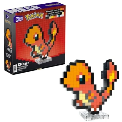 Afbeelding van MEGA Pokémon, bouwset voor actiefiguur, Charmander in pixel retrostijl, 349 onderdelen, op tafel of aan de wand, bouw en showspeelgoed verzamelaars, HTH76