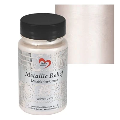 Afbeelding van Ideen mit Herz Sjabloneercrème, metallic reliëf, fijne structuurpasta, sjabloneerkleur, sjabloneerpasta, 90 ml, op waterbasis (parelmoer crème)