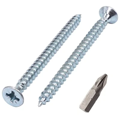 Afbeelding van SKIR&#039;CO (Pack van 100 stuks) verzinkt staal 4,0 x 60 mm zilveren houtschroeven, Pozidriv verzonken kop, spaanplaat schroeven, PZ volledig schroefdraad (100, mm)