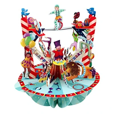 Afbeelding van SANTORO Pirouette, 3D pop up wenskaart verjaardagscircus voor jongens, meisjes, verjaardag, bedankt, carnaval, themapark, amusement, kermis, clown, ringmaster, acrobaten
