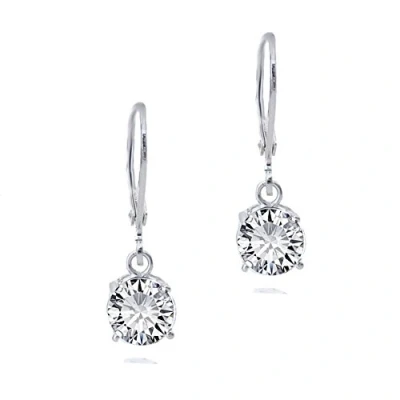 Afbeelding van Crystalline Azuria Dames 18 kt Witgoud Verguld Ronde Witte Zirkonia Kristallen Bruiloft Bengelen Lever back Oorbellen