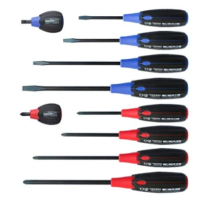 Afbeelding van VESSEL Set van 10 schroevendraaiers &quot;Supercushion&quot; platte kop en kruiskop, compatibel met Jis/Iso/Din/Asme