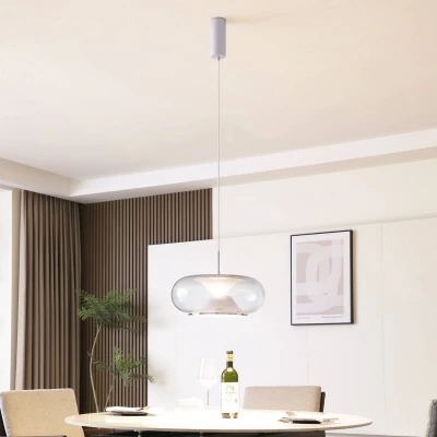 Afbeelding van Lucande hanglamp 1licht Metaal, glas H: 18 cm wit, helder Inclusief lichtbron
