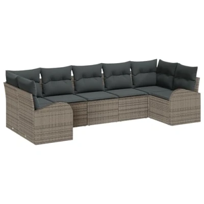 Afbeelding van vidaXL 7 delige Tuin Sofa Set met Kussens Grijs Poly Rattan, 2 zits Opbergruimte &amp; Rattan