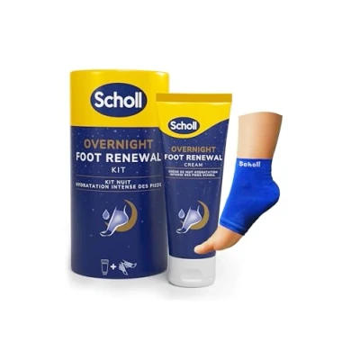 Afbeelding van Scholl Overnight Renewal Kit, Footcare Cream 60 ml, Herbruikbare Gel Heel Mouwen 1 Paar Hydrateren Droge Voeten, Zichtbare Resultaten in Nacht, Bevat 5% Ureum en Shea Butter, Podoloog Goedgekeurd