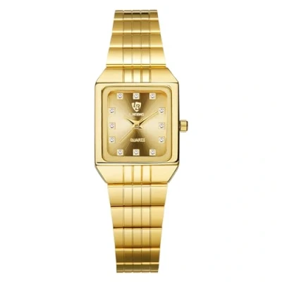 Afbeelding van JewelryWe Heren Dames Paar Polshorloge Quartz Analoog Rechthoekig Keramische Band Partner Vriendschap Horloge met Strass Zwart Wit Geschenk Valentijnsdag, gouden 2 dameshorloge, armband