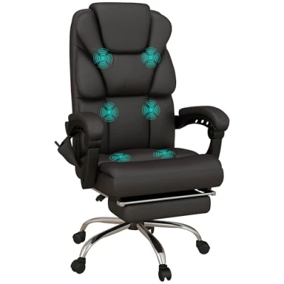 Afbeelding van Vinsetto bureaustoel met massagefunctie, ergonomische ligfunctie, voetensteun, in hoogte verstelbaar, managersstoel 8 modi, bruin