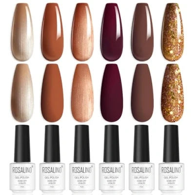 Afbeelding van ROSALIND UV Nagellak Set, 6 kleuren Gel Herfstbruin Roodbruin Abrikoosbruin Gellak voor Nagelstudio DIY Home