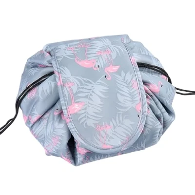 Afbeelding van ONEGenug make uptas, one step organizer, uptas voor Lazy dames, Lichtblauwe flamingo, cosmeticatasje