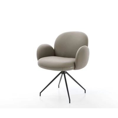 Afbeelding van Eetkamerstoel Nube Flex met armleuning kruisframe conisch zwart echt leer mud pocketveer kern 180 draaibaar