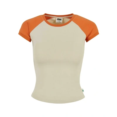 Afbeelding van Urban Classics Stretch Short Retro Baseball TEE Tshirt print, Dames, Maat: 4XL, Softseagrass vintageorange