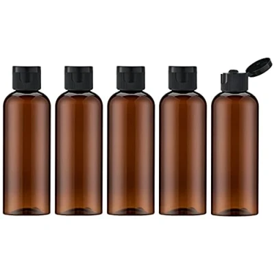 Afbeelding van Toureal 100 ml barnsteen reisflessenset met flip cap (5 stuks), lege dispenser, plastic flessenset, vulflessen voor cosmetica trechter (bruin)
