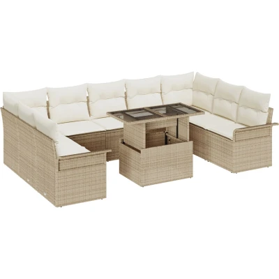 Afbeelding van vidaXL 10 delige Tuinbank Set met Kussens Beige Poly Rattan