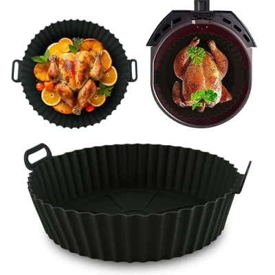 Afbeelding van 16 cm ronde siliconen luchtfriteuse voering anti aanbaklaag, herbruikbaar, vaatwasmachinebestendig, hittebestendige matten voor heteluchtfriteuse mand, past op Ninja, COSORI, toren, gemakkelijk