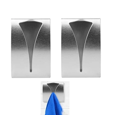 Afbeelding van 2 STKS Zelfklevende Metalen Handdoekhouders Theedoek Haak, RVS Handdoekenrek voor Badkamer Keuken, Wandmontage Haak Badhanddoek Hanger Geen Boren vereist