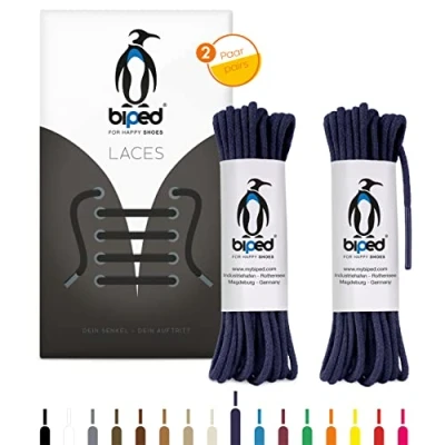 Afbeelding van biped LACES 2 paar ronde katoenen schoenveters ø mm dun scheurvaste kwaliteitsschoenveters voor leren schoenen, laarzen, laarzen en vrijetijdsschoenen made in EU z2900(marineblauw,45 cm)