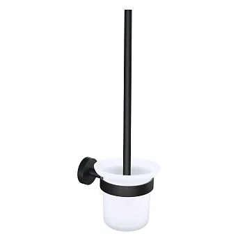 Afbeelding van tesa MOON BLACK Toilet set met Houder en Wc borstel, mat zwart, satijn glas voor Badkamers in Industriële Moderne Stijl Zonder Boren, Zelfklevend 379 mm x 112 145