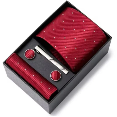 Afbeelding van Actie4you® Luxe Stropdas Set Met Manchetknopen en Pochet Dasspeld Geschenkdoos 4 Delig Rood Stip