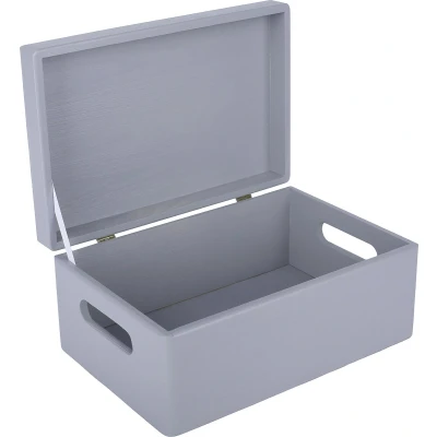 Afbeelding van Creative Deco Grote Houten Opbergkist Grijs 30x20x14cm Met Deksel, Handvat
