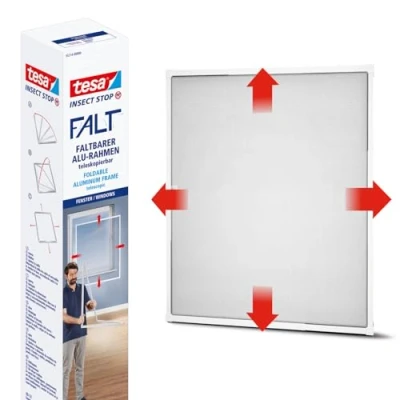 Afbeelding van tesa Insect Stop FALT raam opvouwbaar aluminium frame vliegenhor met verstelbaar telescopisch in wit 78 cm x tot 140