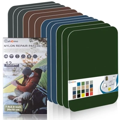 Afbeelding van Cahomo Nylon reparatiepatches, 12 stuks, 20 x 10 cm, zelfklevend, waterdichte nylon, voor jassen, tenten, bovenkleding, kleurset A