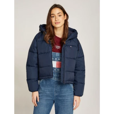 Afbeelding van Tommy Jeans Curve Gewatteerde jas JW ASPEN PUFFER EXT met hoge kraag, capuchon, paspelzakken