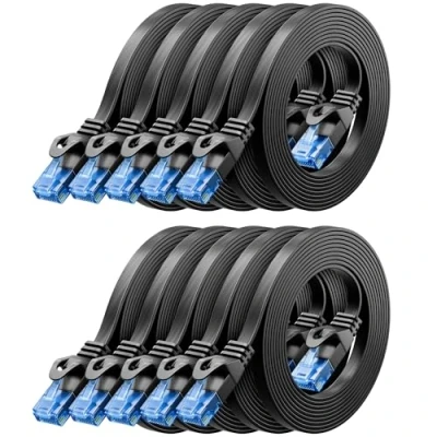 Afbeelding van deleyCON 10x 1m CAT6 Flat Netwerkkabel 1000 Mbit Gigabit LAN Cat 6 RJ45 Ethernet Patch Kabel Dunne Leggen Plat voor Internet Switch Router Modem Patchpanel Zwart