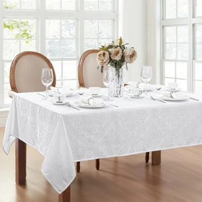 Afbeelding van Elrene Damast Tafelkleed, polyester, wit, 132 x 177 cm, langwerpig/rechthoek