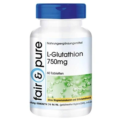 Afbeelding van Fair &amp; Pure® L glutathion 750mg gereduceerd vegan hoge dosering zonder magnesiumstearaat 60 tabletten