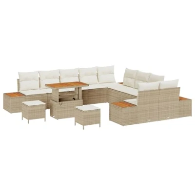 Afbeelding van vidaXL 13 delige Tuin Sofa Set met Kussens Beige Poly Rattan Acacia