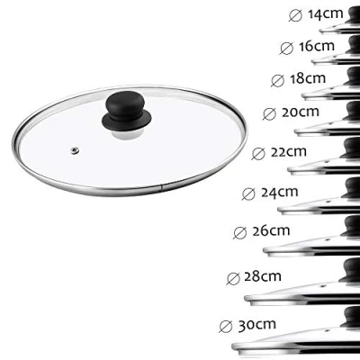 Afbeelding van KADAX Glazen Deksel, hittebestendig Deksel met Handvat van Kunststof, Stoomgat, Pandeksel, universeel voor Pannen en Potten, in verschillende maten, rond (28cm)