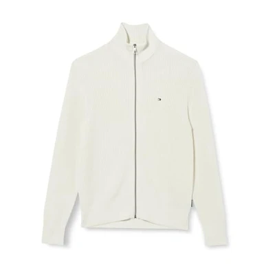 Afbeelding van Tommy Hilfiger Heren Rib Katoen Zip Through MW0MW37327, Trui, Wit, S, Wit (Ivoor), S