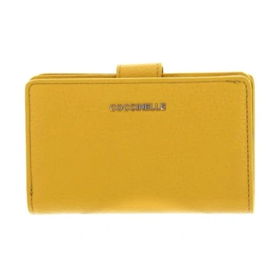 Afbeelding van COCCINELLE Leren Portemonnee Metallic Soft Mini Wallet Grained Leather Soleado Geel