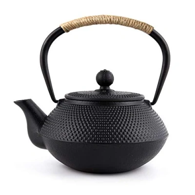 Afbeelding van Webao Gietijzeren Theepot Japanse Tetsubin met Rvs Infuser Theeketel voor Kachel Top Zwart 800ml