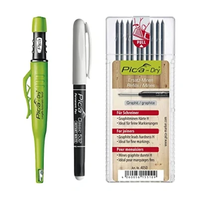 Afbeelding van vasalat Pica Permanent Marker + Dry markeerstift voor diepe gaten, grafiet 10 reservevullingen