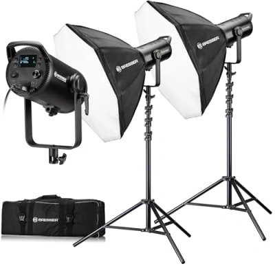 Afbeelding van BRESSER Studiolamp COB LED light Duo Kit BR 180 RGB 2 x Octabox 80 cm incl. statief Bi color functie Transporttas