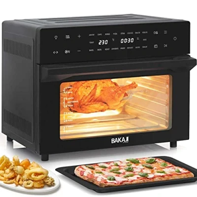 Afbeelding van Bakaji Heteluchtfriteuse, 30 l, 1800 W, friteuse, zonder olie, airfryer, touch display, 18 programma&#039;s, dubbele kookfunctie, timer, temperatuurregeling, dubbel glas