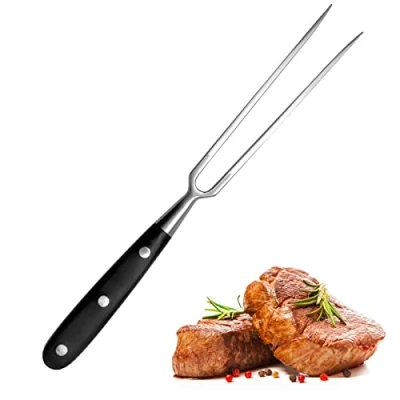 Afbeelding van TNSLAND vleesvork roestvrij staal met handvat 30 cm trancheervork, grillvork serveervork braadvork professionele multifunctionele kookvork voor grill keuken kalkoen braden diner